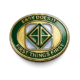 AA medallion with golden details trimmed in emerald green celebrating 35 years
